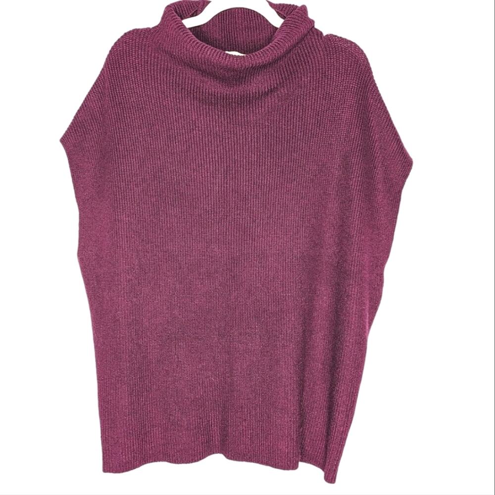 Chico's Oversized Ribbed Viscose Wool Blend Plum‎ Maroon Cowl Neck Tunic Sweater